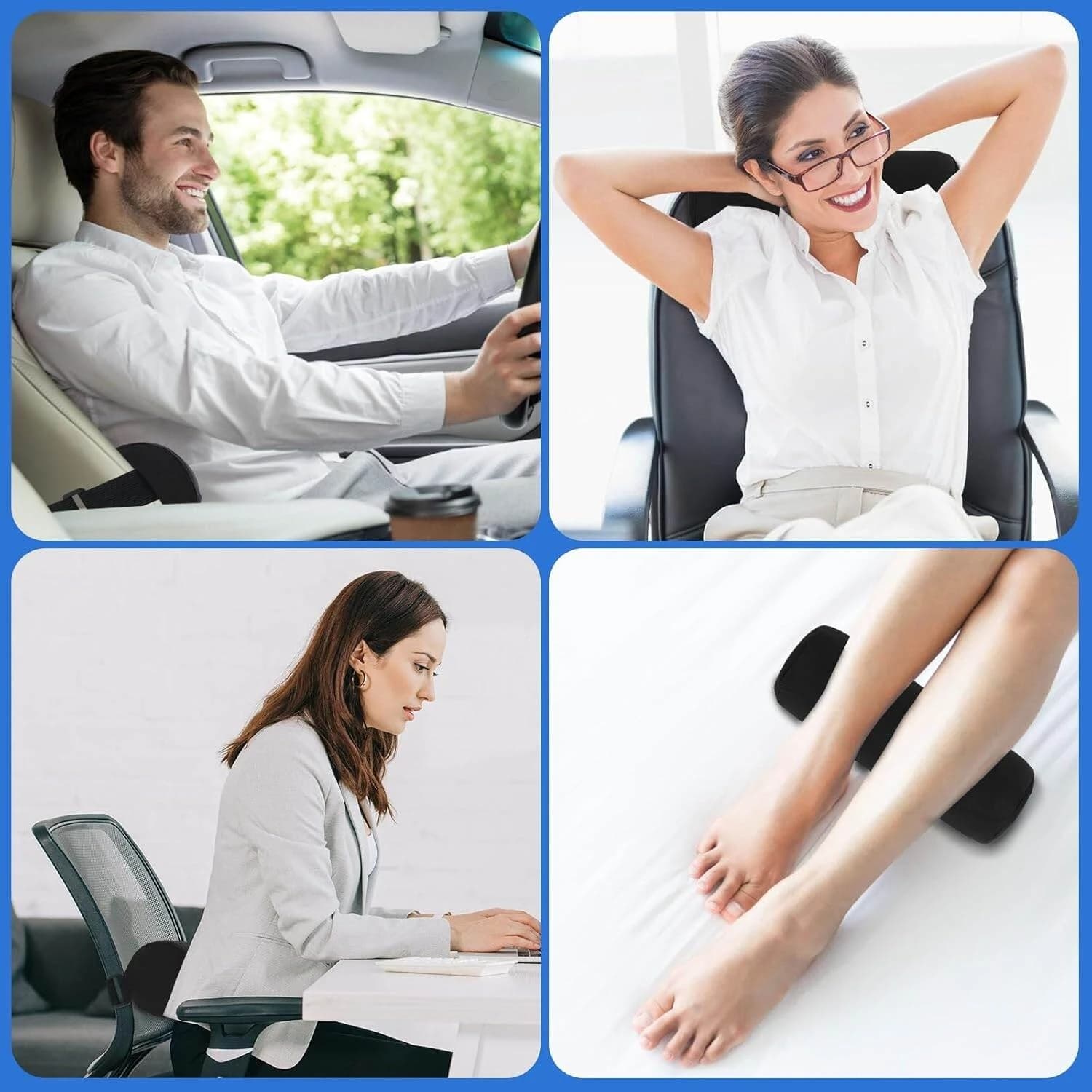 Ergonomic Memory Foam Lumbar Support & Neck Roll Pillow