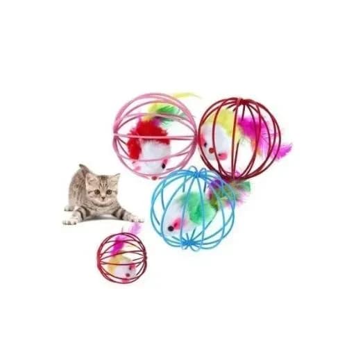 Cat Toy Rainbow Ball Spring Prison Cage Mouse- 1 Pcs