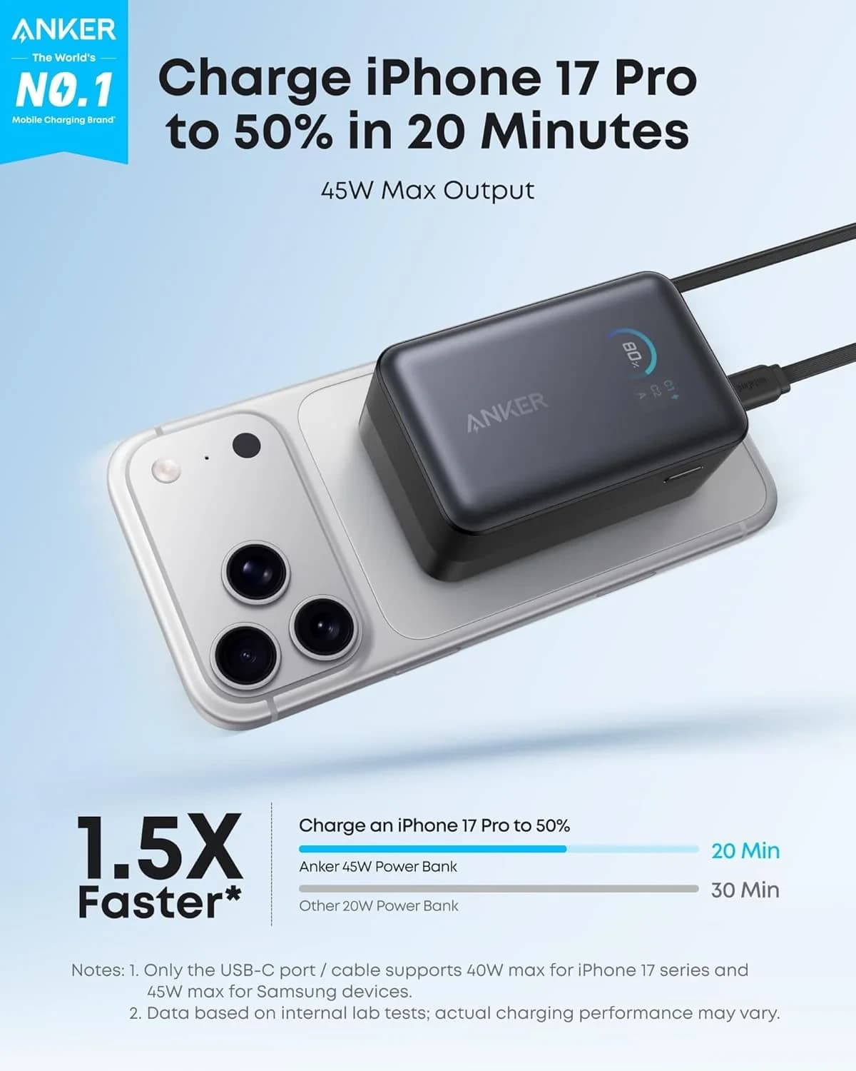 Anker Nano Power Bank 10000mAh 45W Built-In Retractable USB-C Cable