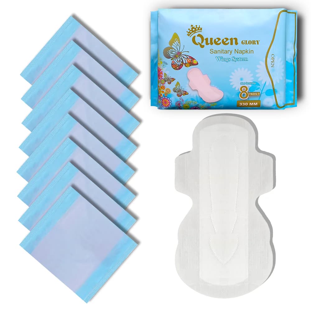 Queen Glory Sanitary Napkin-Wings System - Ultra Thin - 330 MM - 100% Cotton - Single Pack - 8 Pads