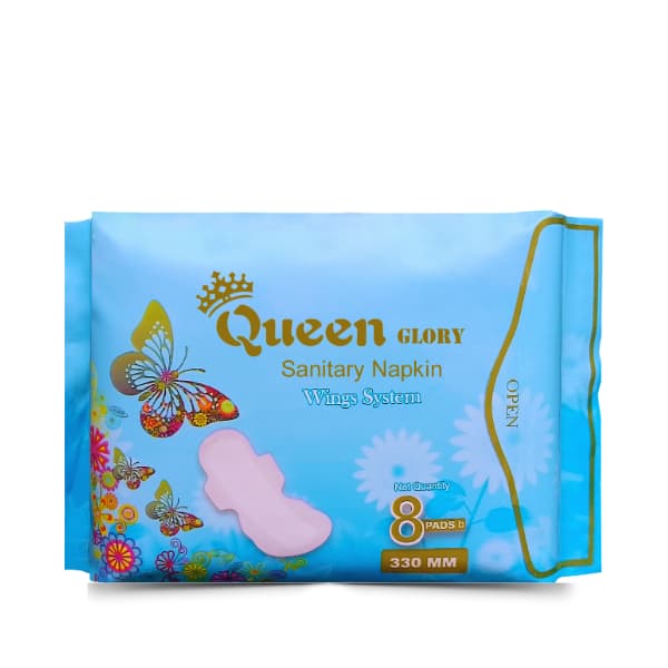 Queen Glory Sanitary Napkin-Wings System - Ultra Thin - 330 MM - 100% Cotton - Single Pack - 8 Pads