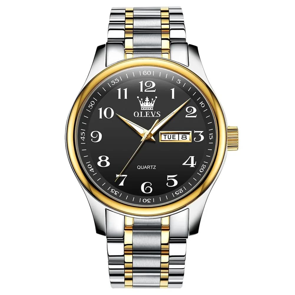 OLEVS 5567 Silver Stainless Steel Analog Watch For Men – Black Gold