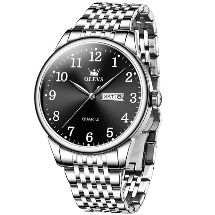 Olevs 5535 Stainless Steel Analog Wrist Watch For Men- Silver Black