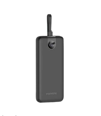 Foneng (PX106) 10000mah 22.5w Fast Charging Portable Power Bank with Built-In 3 Cables- Black