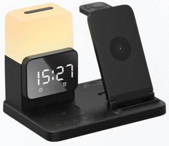 BezosMax 6 in 1 Wireless Charging Station, Fast Charger Station with Bluetooth TimeSync, Touch Night Light Temperature, 30W Adapter