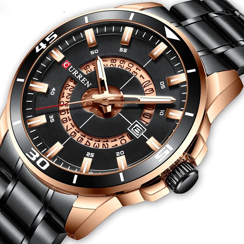 Curren 8359 Stainless Steel Watch for Men - Gold & Black