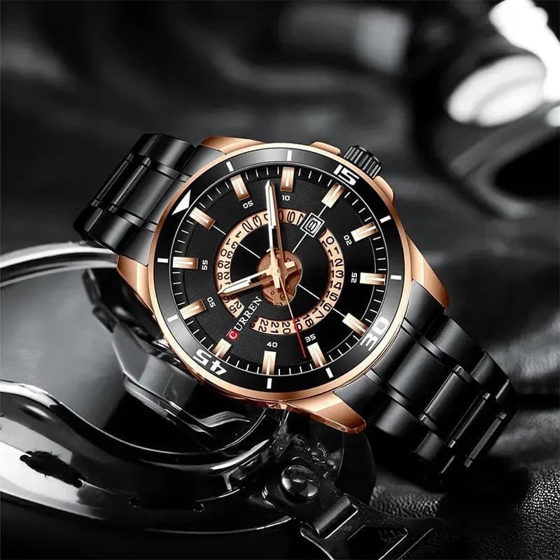 Curren 8359 Stainless Steel Watch for Men - Gold & Black