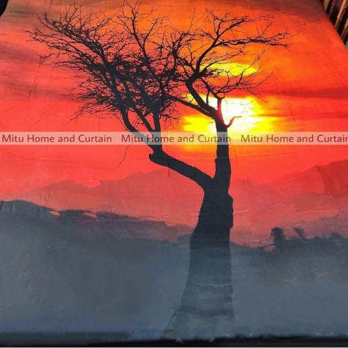 King Size Full Panel Cotton Bedsheet Set with Pillow Covers Chador Set (Sun Set Art)