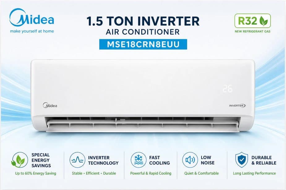 Midea 1.5 Ton Inverter Air Conditioner New R32 Gass MSE18CRN8EUU special energy savings