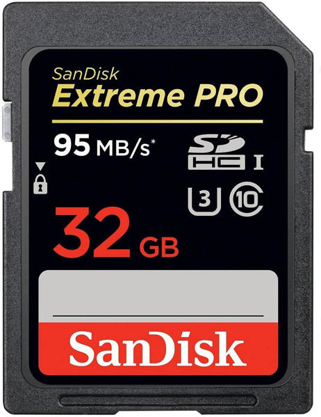 Picture of SanDisk 32GB SD Card Extreme Pro SDHC, U3, C10, V30, UHS-I, 95MB/S R, 90MB/S W, 4x6
