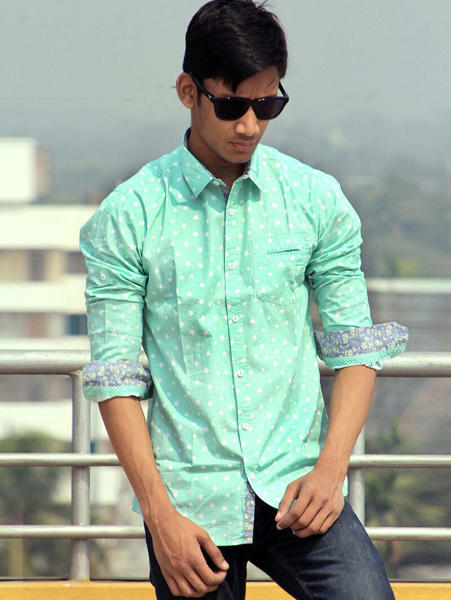 Picture of Aqua all over printed cotton casual shirt by Ritzy (Long Sleeve)