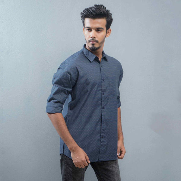 Picture of Navy Blue all over printed cotton slim fit casual shirt for men by Ritzy (CSLS 81)
