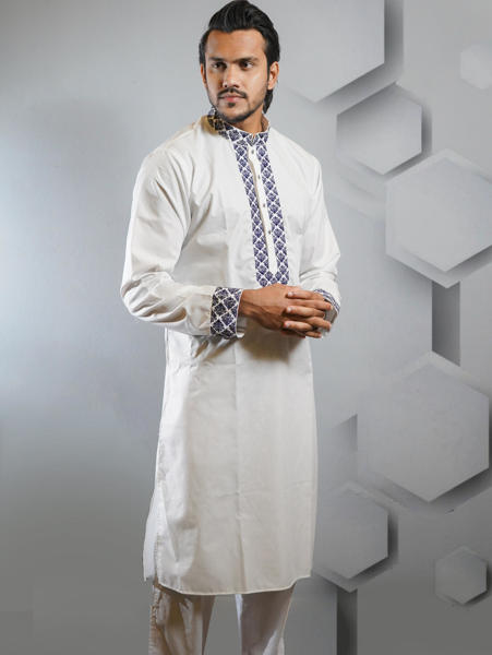 Picture of Embroidery designed White Panjabi for Men by Ritzy