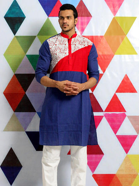 Picture of Navy Blue Screen printed Panjabi for Men by Ritzy
