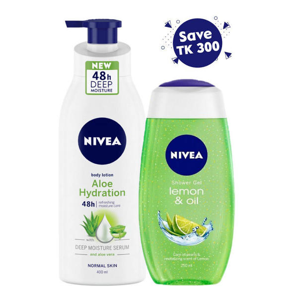 Picture of Nivea Body Lotion Aloe Hydration 400ml & Female Shower Gel Lemon & Oil 250ml Combo