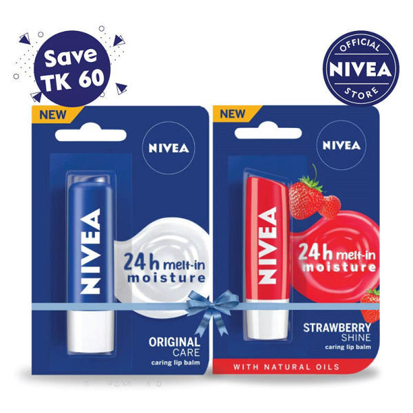 Picture of Nivea Original Care 4.8g & Fruity Shine Strawberry Lip Care Balm 4.8g Combo Offer