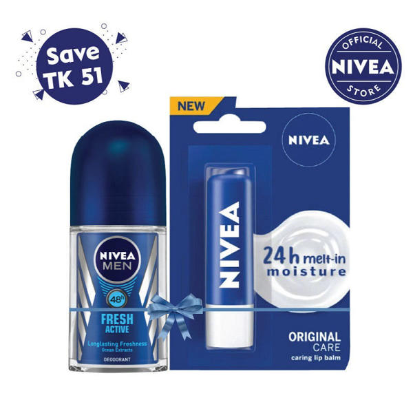 Picture of Nivea Men Roll On Fresh Active 50ml + Nivea Original Care Lip Balm 4.8g