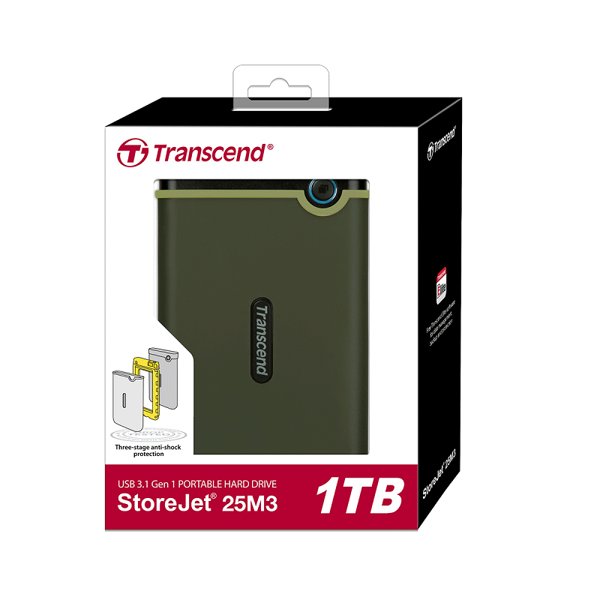 Picture of Transcend 1TB StoreJet M3 Portable Hard Disk Drive (HDD) Military Green Slim