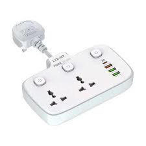 Picture of LDNIO Power Strip 2 Sockets with 20W 4x USB Ports Multiplug (SC2413)