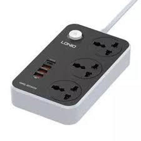 Picture of LDNIO Power Strip 3 Sockets with 20W 4x USB Ports Multiplug (SC3412)
