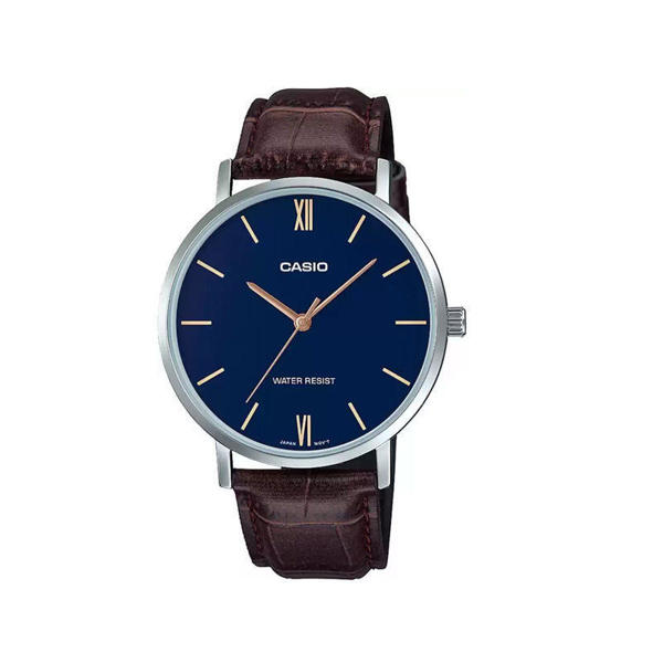 Picture of Casio MTP-VT01L-2BUDF Men's Minimalistic Blue Dial Brown Leather Band Analog Watch