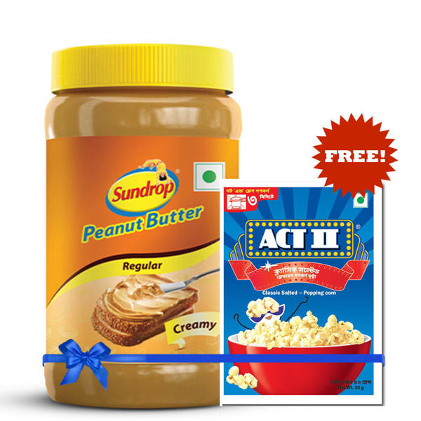 Picture of Sundrop Peanut Butter Spread Creamy 462gm, ACT II Classic Salted Popcorn 50gm Free