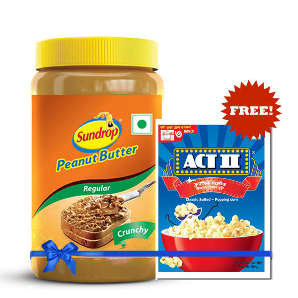 Picture of Sundrop Peanut Butter Spread Crunchy 462gm, ACT II Classic Salted Popcorn 50gm Free
