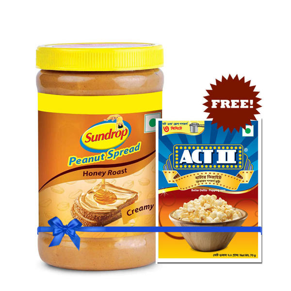 Picture of Sundrop Peanut Spread Honey Roast Creamy 462gm, ACT II Butter Delite Popcorn 70gm Free
