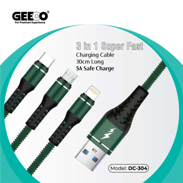 Picture of Geeoo DC-304 3-in-1 5A Short Charging Cable 30cm
