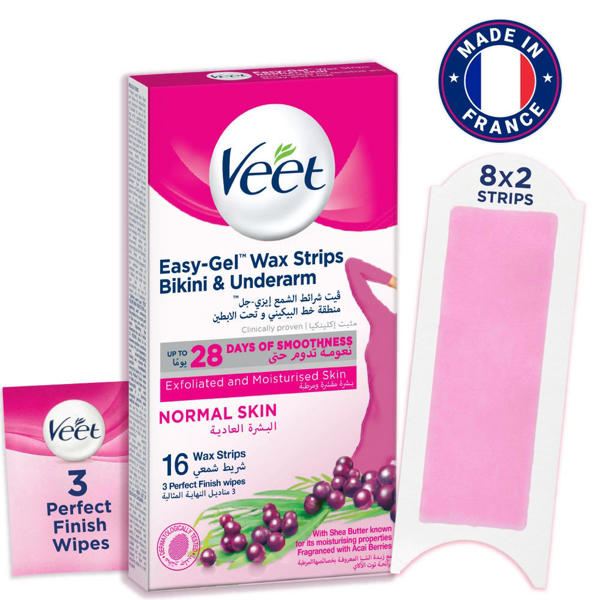 Picture of Veet Easy Gel Bikini & Underarm Wax Strips up to 28 Days of Smoothness Normal Skin