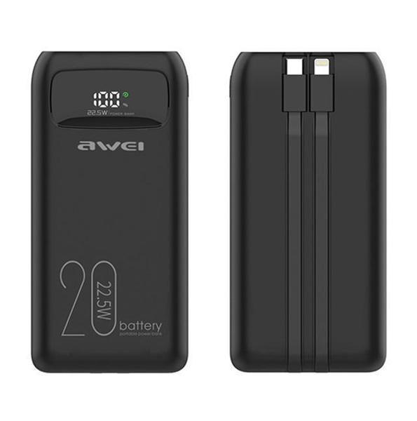 Picture of Awei P169K 22.5W 20000mAh Power Bank with Built-in Cables LCD Display