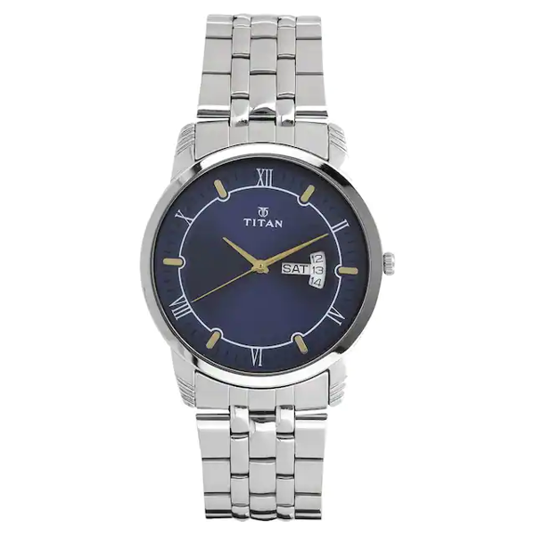 Picture of Titan 1774SM01 Day and Date Blue Dial Stainless Steel Watch for Men