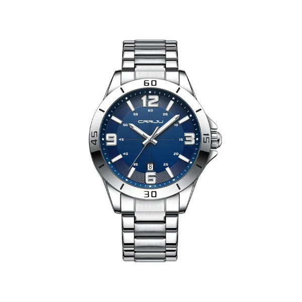 Picture of CRRJU 5003 Luxury Design Stainless Steel Watches Men’s Quartz Luminous Clock- Silver Blue