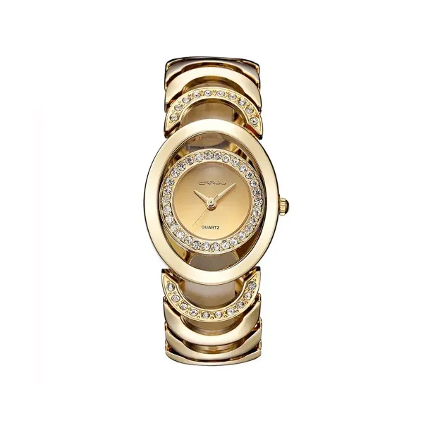 Picture of CRRJU 2201 Luxury Famous Brands Rhinestone Bracelet Ladies Wristwatch - Golden