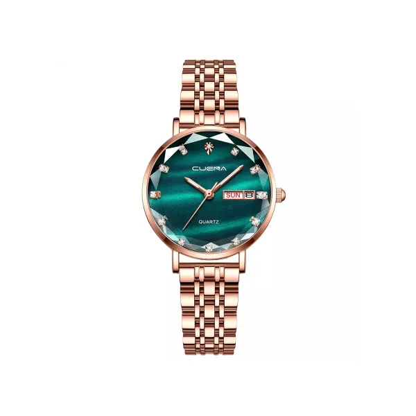Picture of CUENA 6002 Luxury Date Rhinestone Bracelet Ladies Watch-Green