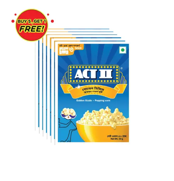 Picture of ACT II Golden Sizzle Instant Popcorn 50gm (Buy 5, Get 1 Free)