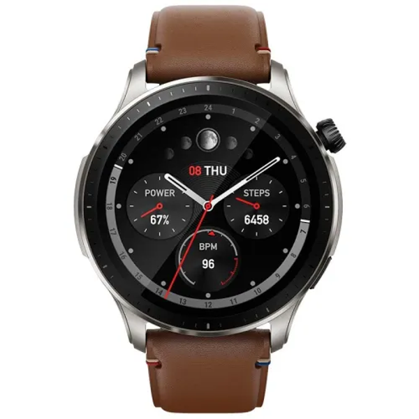 Picture of Amazfit GTR 4 AMOLED Smart Watch with Classic Navigation Crown, B.Phone Call,  BioTracker 4.0 & alexa - Superspeed Black / Brown Leather