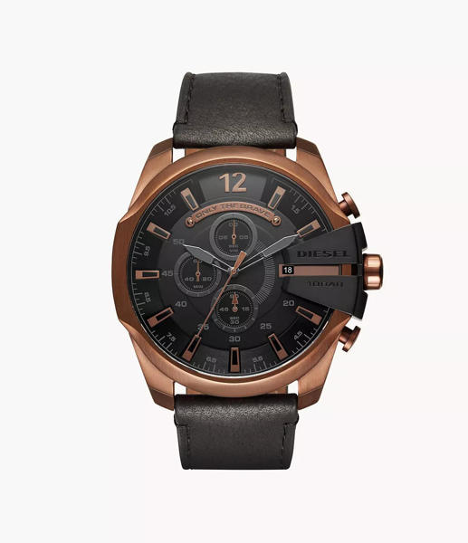 Picture of Diesel Men’s Mega Chief Chronograph Copper-Tone and Black Leather Watch DZ4459