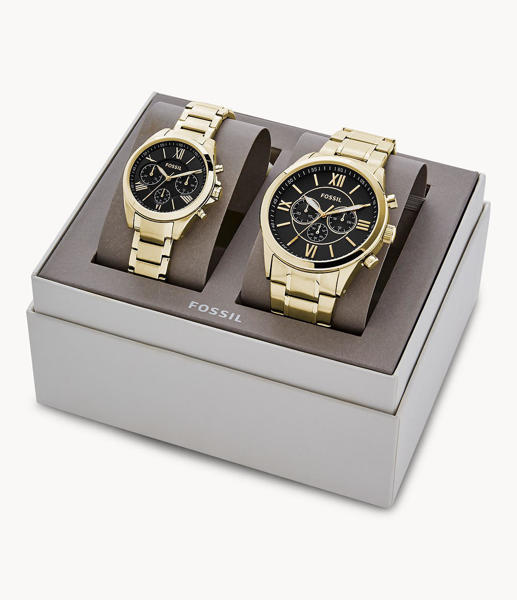 Picture of Fossil His and Her Chronograph Gold-Tone Stainless Steel Watch Gift Set BQ2400SET