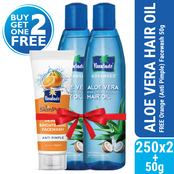 Picture of Parachute Hair Oil Advansed Aloe Vera Enriched Coconut 250ml Double Pack (FREE Orange Facewash - ANTI PIMPLE - 50gm)
