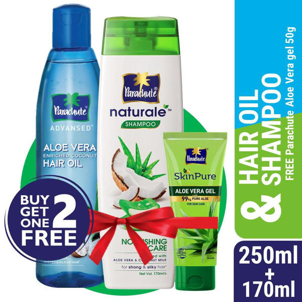 Picture of Parachute Hair Oil Advansed Aloe Vera Enriched Coconut 250ml + Parachute Naturale Shampoo Nourishing Care 170ml (Free SkinPure Aloe Vera Gel 50g)