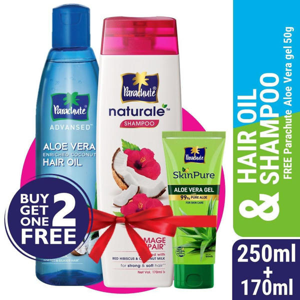 Picture of Parachute Hair Oil Advansed Aloe Vera Enriched Coconut 250ml + Parachute Naturale Shampoo Damage Repair 170ml (Free SkinPure Aloe Vera Gel 50g)