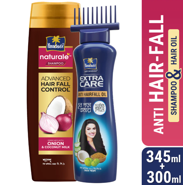 Picture of ANTI HAIR-FALL BUNDLE - Parachute Anti Hairfall Oil Extra Care 300ml (Root Applier) & Parachute Naturale Shampoo Advanced Hair Fall Control 345ml