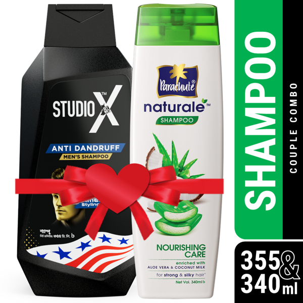 Picture of Couple Combo (Shampoo) - Studio X Anti Dandruff Shampoo for Men 355ml & Parachute Naturale Shampoo Nourishing Care 340ml