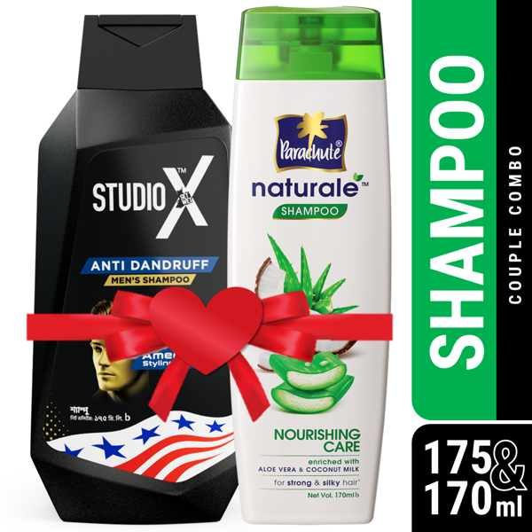 Picture of Couple Combo (Shampoo) - Studio X Anti Dandruff Shampoo for Men 175ml & Parachute Naturale Shampoo Nourishing Care 170ml