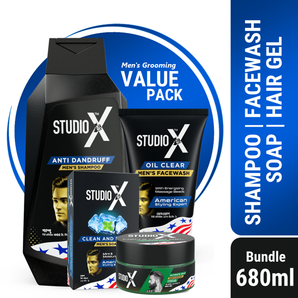Picture of Studio X Men's Grooming Bundle Pack (Large) - Shampoo 355ml + Facewash 100ml + Soap 125g + Hair Gel 100ml
