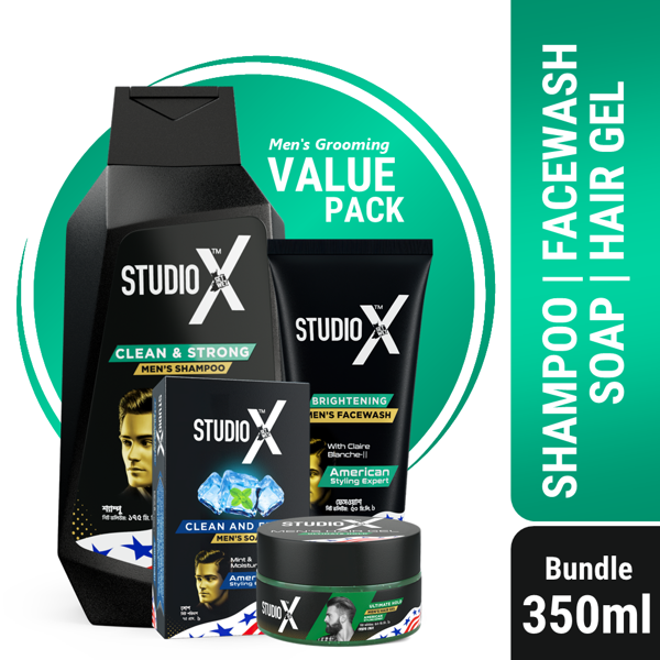 Picture of Studio X Men's Grooming Bundle Pack (Small) - Shampoo 175ml + Facewash 50ml + Soap 75g + Hair Gel 50ml