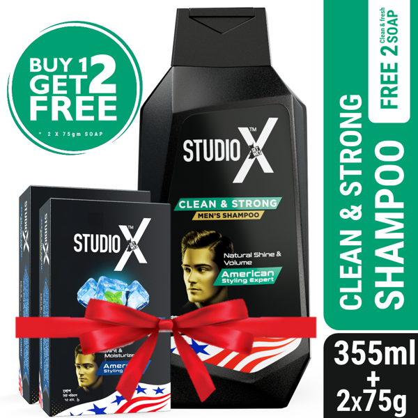 Picture of Studio X Clean & Strong Shampoo for Men 355ml (75gm X 2 Soap Free)