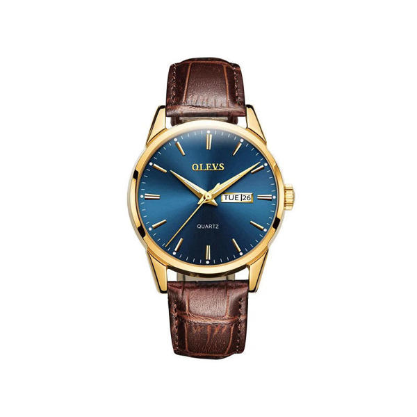 Picture of Olevs 6898 Luxury Leather Strap Quartz Men’s Watch – Brown & Blue