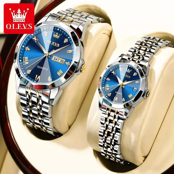 Picture of OLEVS 9931 Trendy Korean Style Luminous Calendar with Individual Gift Box Couple Watch - Silver Blue